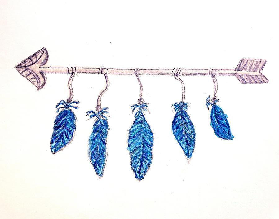 Blue Feathers all in a Row Painting by Margaret Welsh Willowsilk