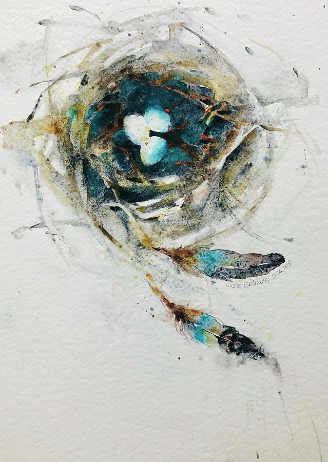 Feathers and nest Painting by Nicole Gelinas