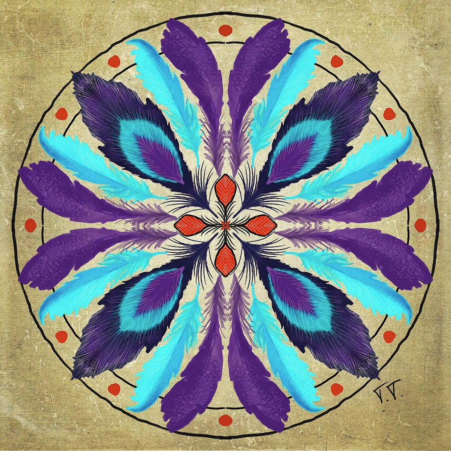 Feathers Mandala Watercolor Digital Art by Tatiana Travelways