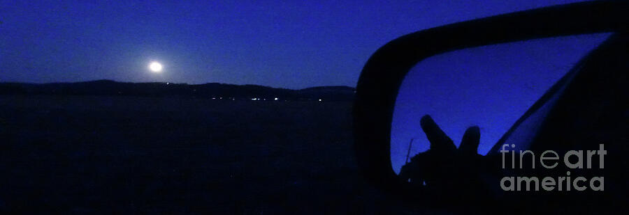 Feb Full Moon Twilight peace rearview mirror Photograph by GJ Glorijean