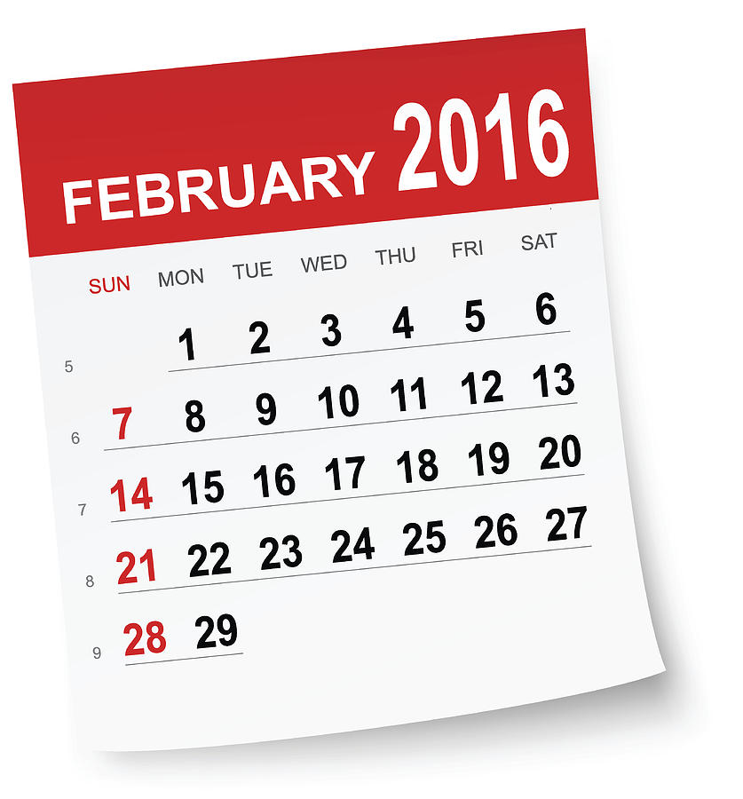 February 2016 calendar Drawing by Bgblue