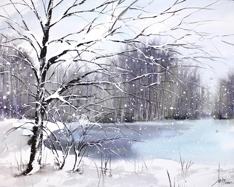 February 2019 no.3 winter pond Painting by Sumiyo Toribe