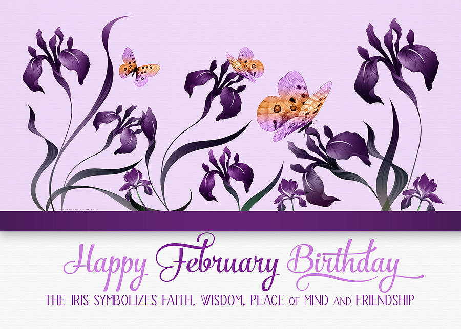 February Birthday Purple Iris with Butterflies Digital Art by Doreen Erhardt