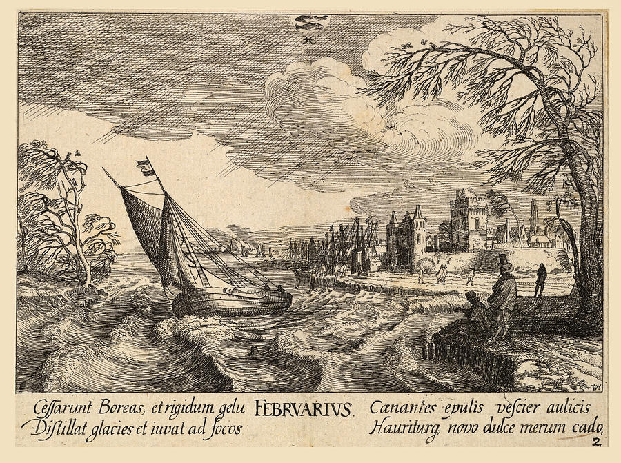 February Drawing by Wenceslaus Hollar
