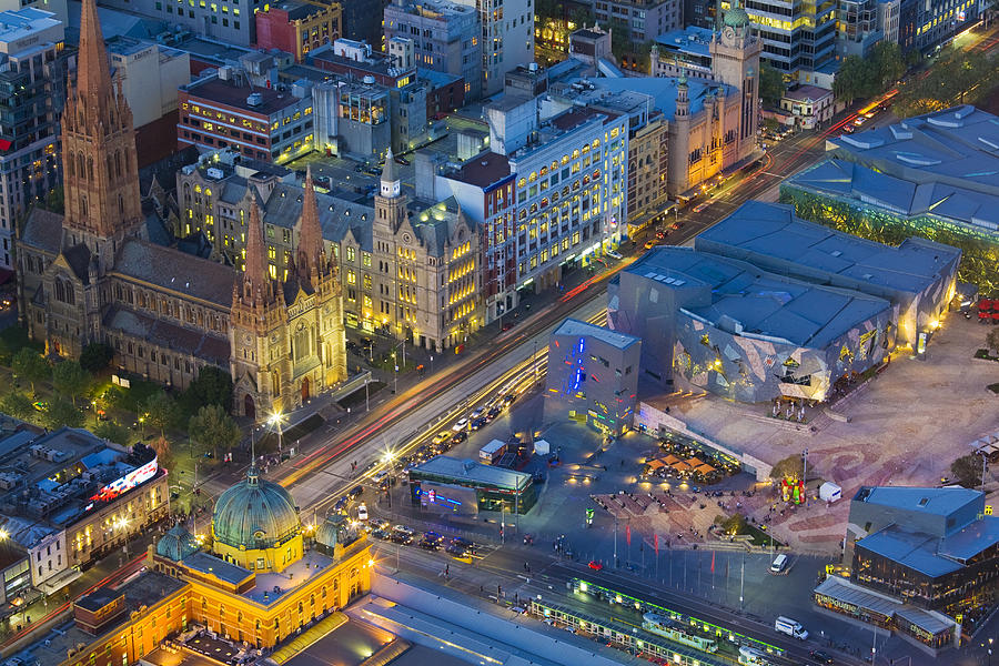 Federation Square and Flinders Street  Photograph by Scott E Barbour