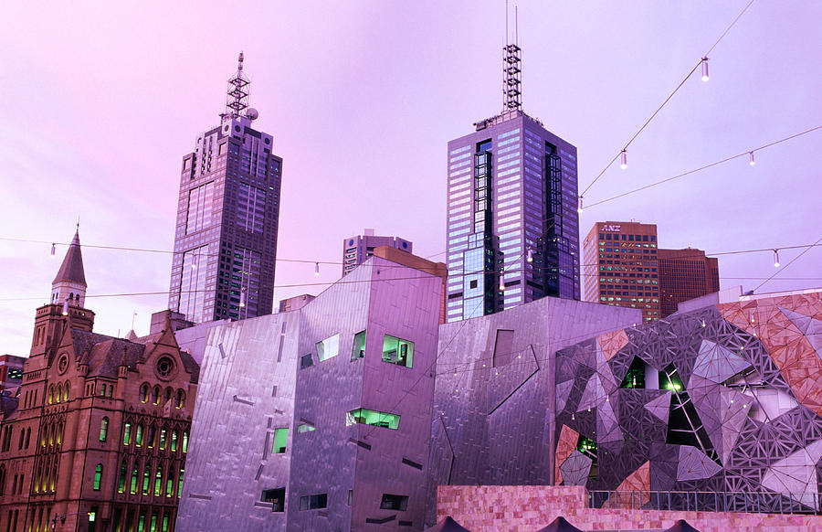 Federation Square at dusk, Melbourne, Victoria, Australia, Australasia Photograph by John Banagan