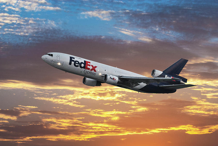 FedEX DC-10-10F Takeoff in Sunset Mixed Media by Erik Simonsen