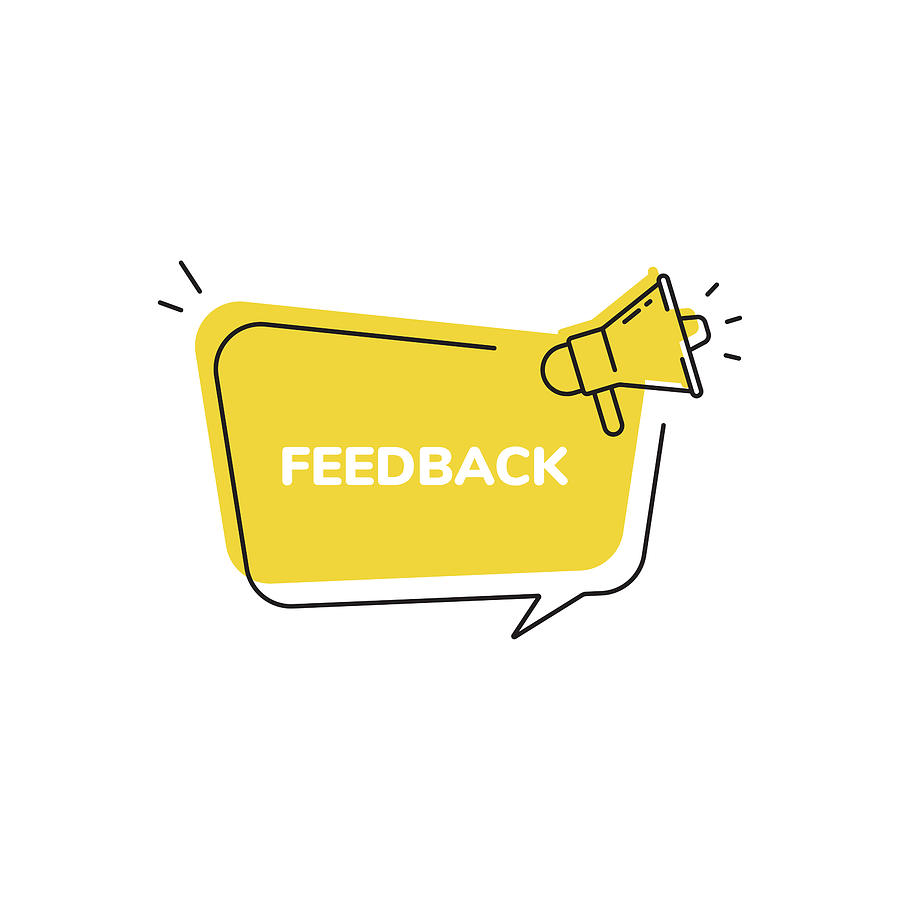 Feedback Icon, Quick Tips Badge and Megaphone Speech Bubble Modern Flat Design. Drawing by Designer29
