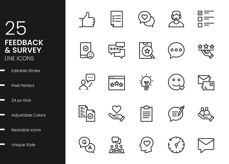 Feedback Line Icons Drawing by StudioU