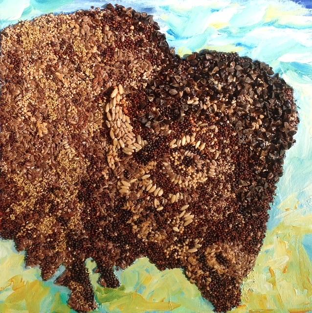 Feeding Our Bison Mixed Media by Naomi Gerrard