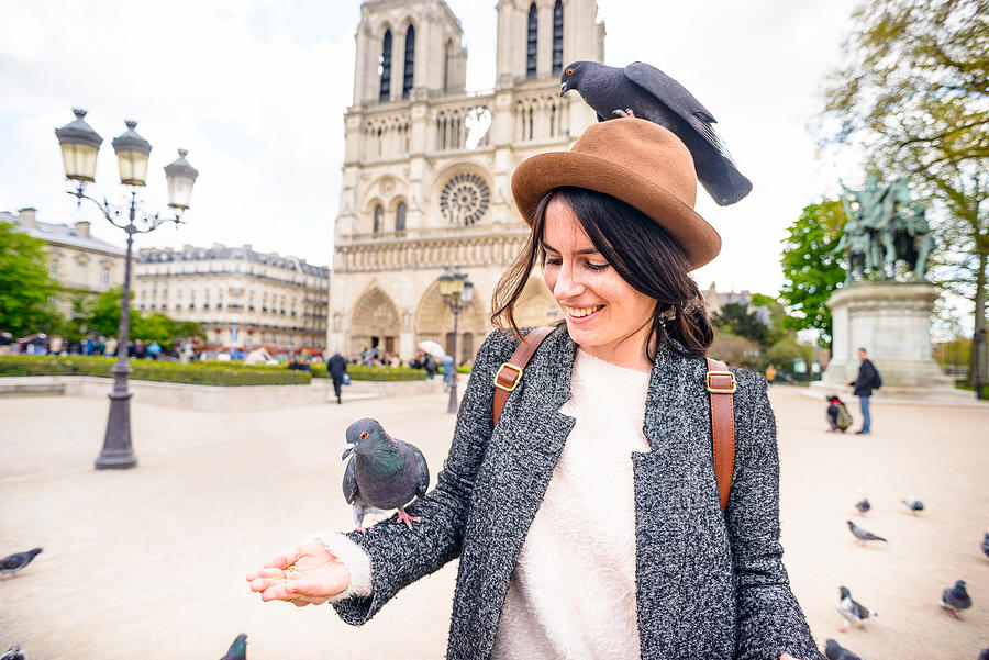 Feeding Pigeons at Notre Dame Cathedral Paris France Photograph by Christopher Ames