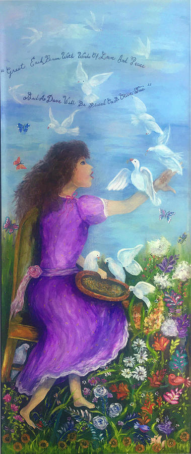 Feeding The Doves Painting by Mary Silvia