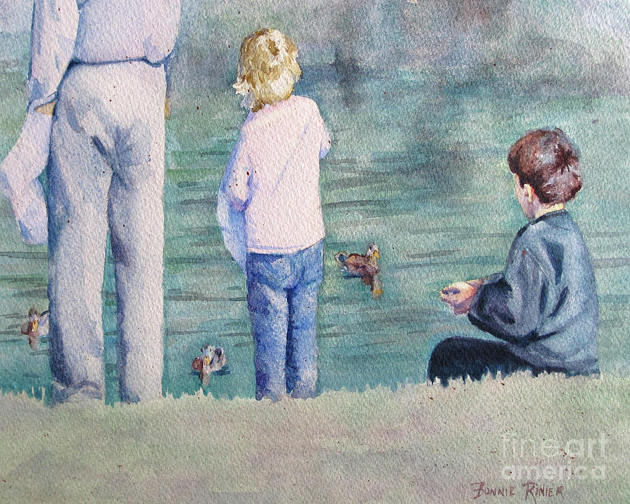 Feeding the Ducks Painting by Bonnie Rinier