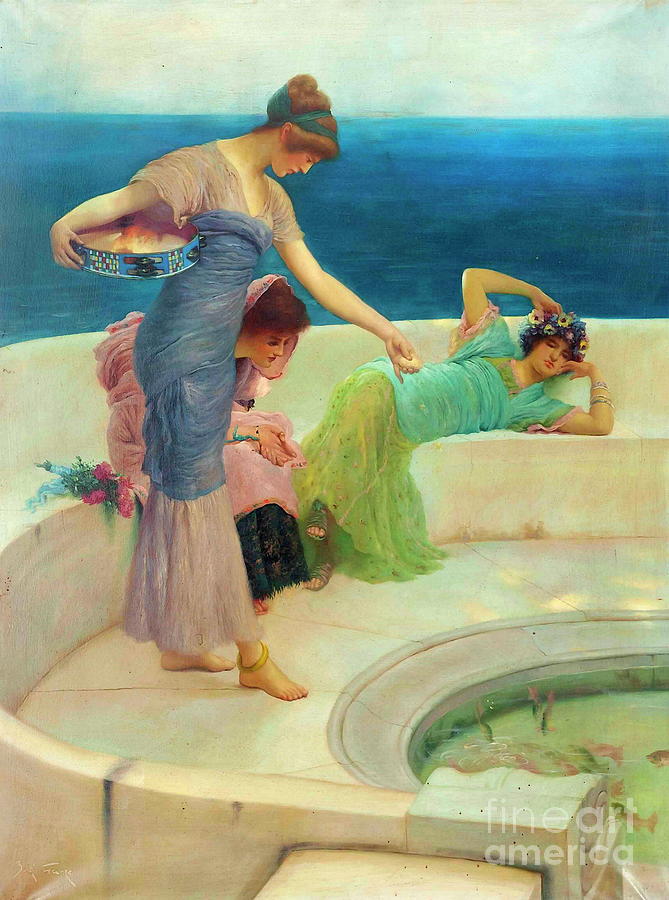 Feeding the fishes Painting by Lawrence Alma-Tadema