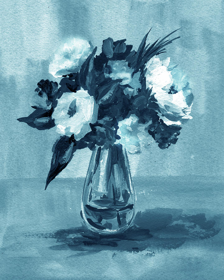 Feeling Blue Flowers White And Teal Impressionism  Painting by Irina Sztukowski