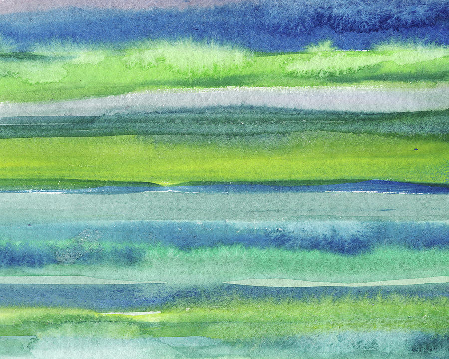 Feeling Ocean And Sea Beach Coastal Art Organic Watercolor Abstract Lines V Painting