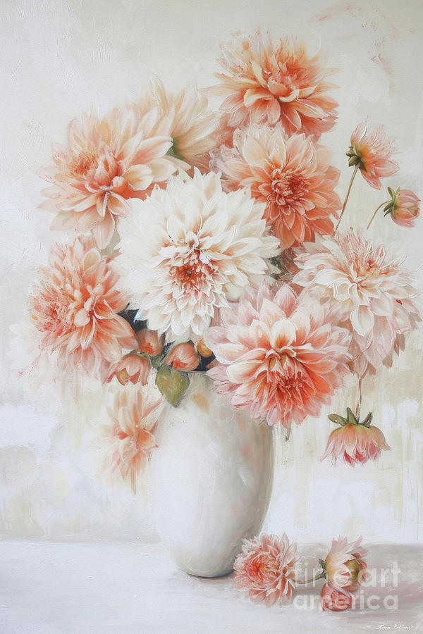 Feeling Peachy Dahlia Flowers Painting by Tina LeCour