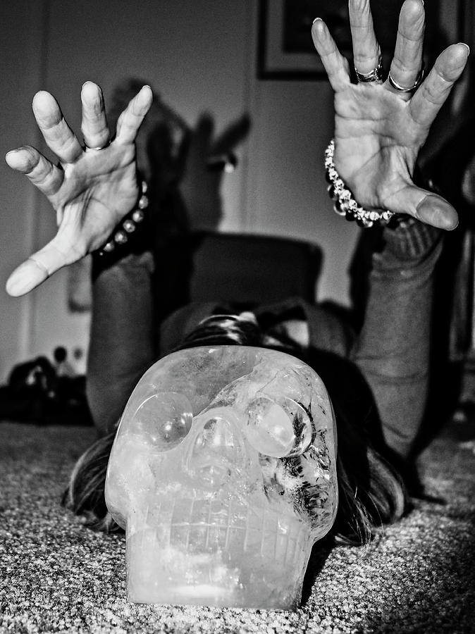 Feeling the energy of Max The Ancient Crystal Skull in Black and White Photograph by Rebecca Dru