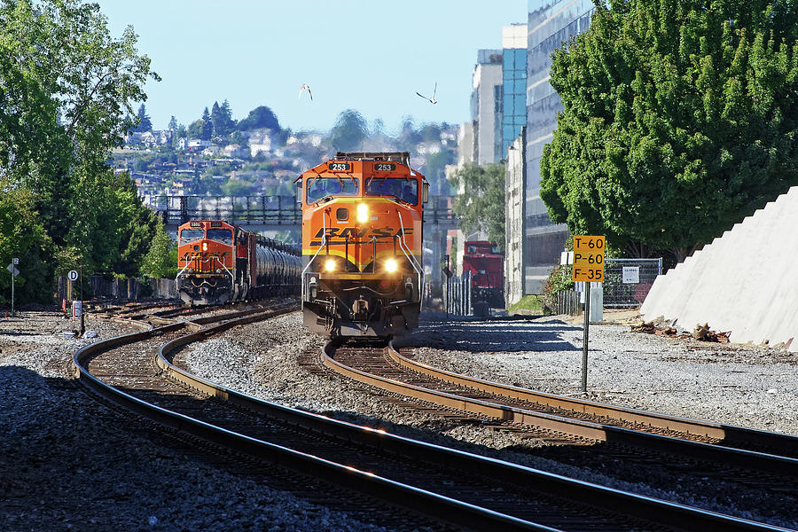 Feeling the Heat -- BNSF Trains in Seattle, Washington Photograph by Darin Volpe