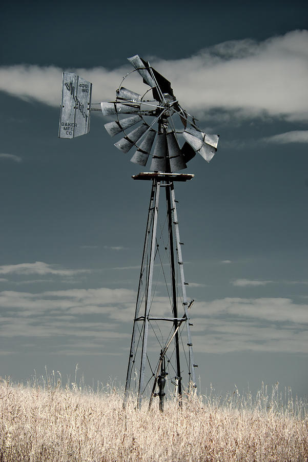 Feeling Winded - 1 of 2 - broken Baker windmill on the ND prairie Photograph by Peter Herman