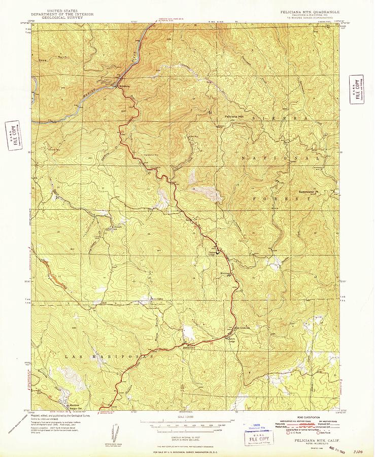 Feliciana Mtn CA from 1948 Vintage Map High Quality Mixed Media by ...