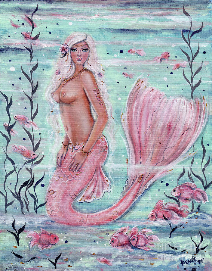 Topless Mermaid Painting - Felicity Mermaid by Renee Lavoie
