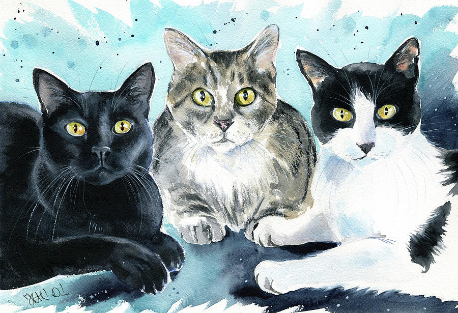 Felix, Dinho And Tuco Cat Painting Painting by Dora Hathazi Mendes