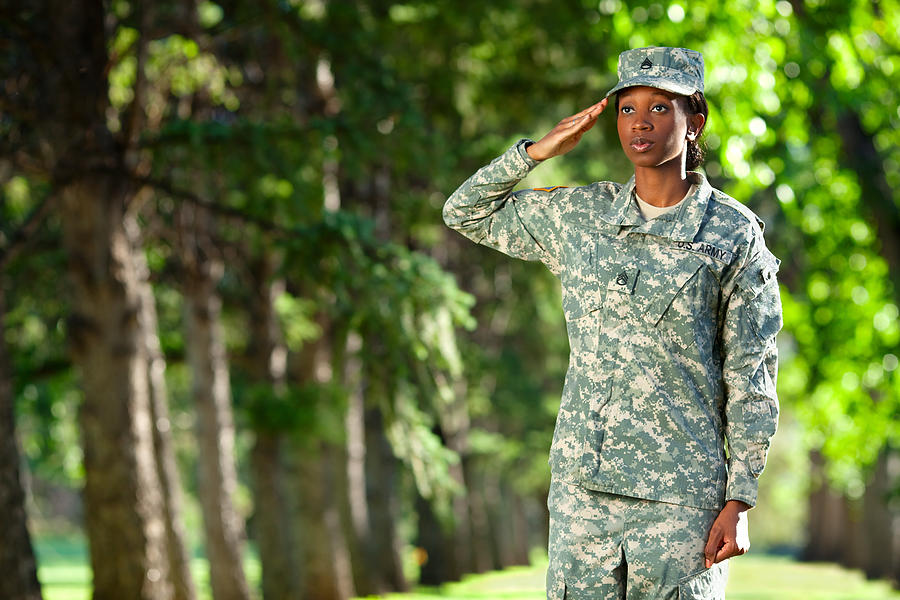 Female African American Soldier Series: Saluting Outdoor Portrait Photograph by DanielBendjy