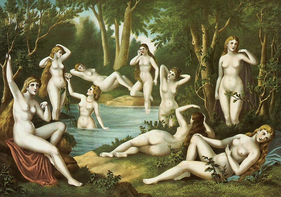 Female Bathers By Kurz And Allison Drawing