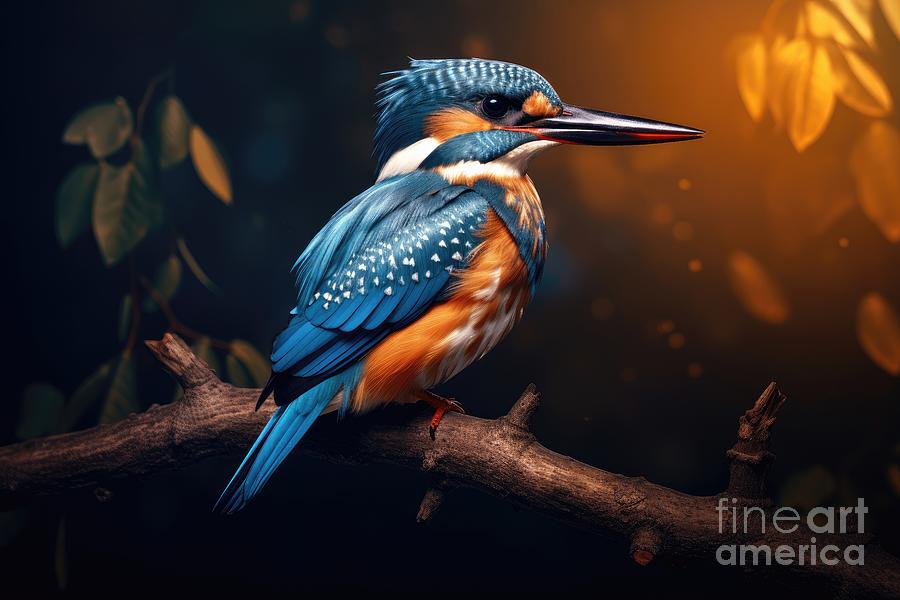 Kingfisher Digital Art - Female Belted Kingfisher perched on a branch by Simone Edward Artwork