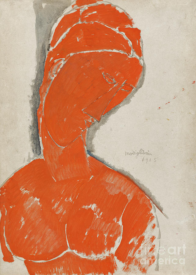 Female Bust in Red, 1915  Painting by Amedeo Modigliani