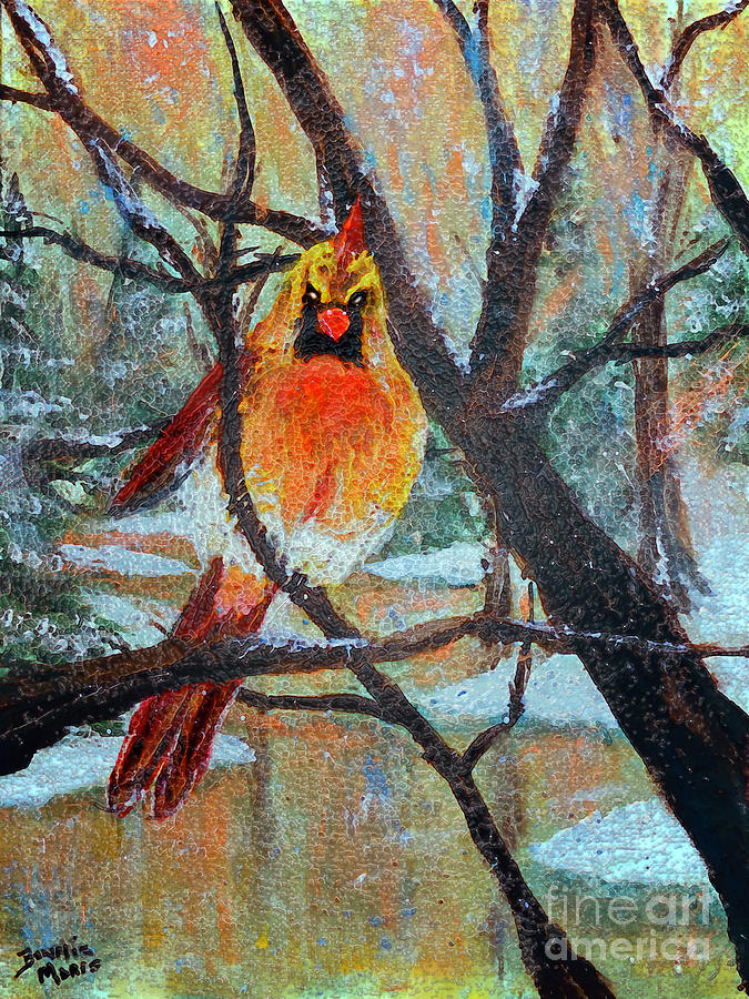 Female Cardinal Keeping Warm In A Snowstorm Painting