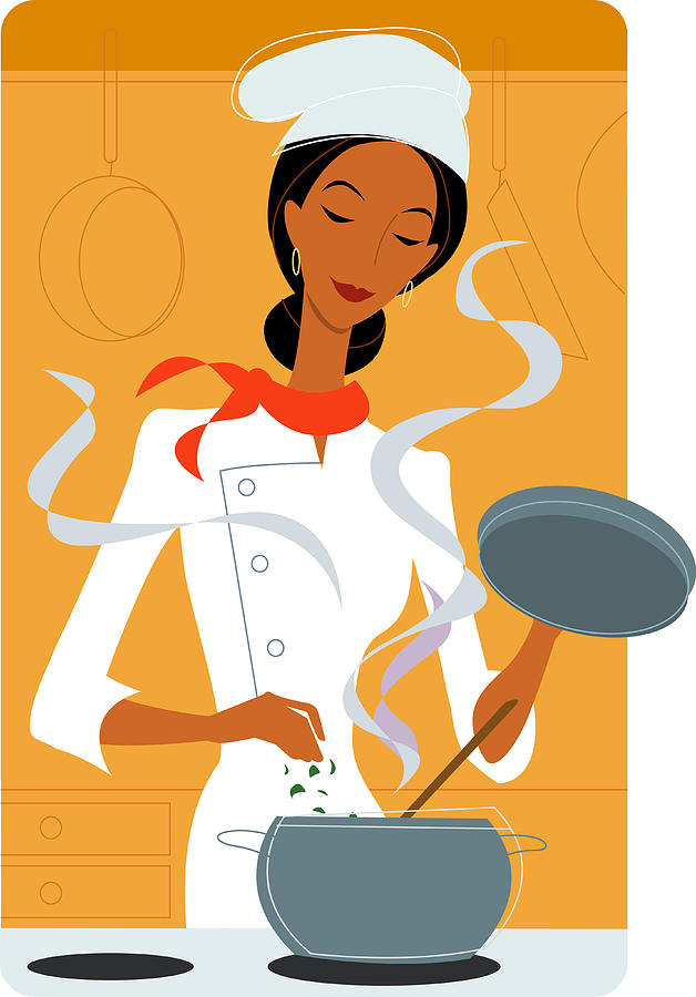 Female chef cooking in kitchen Drawing by McMillan Digital Art