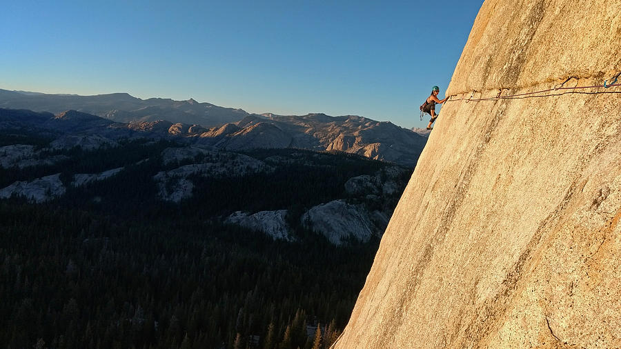 Female climber on the Lamb Dome traverse in Tuolumne, Yosemite National Park Photograph by Christina Felschen