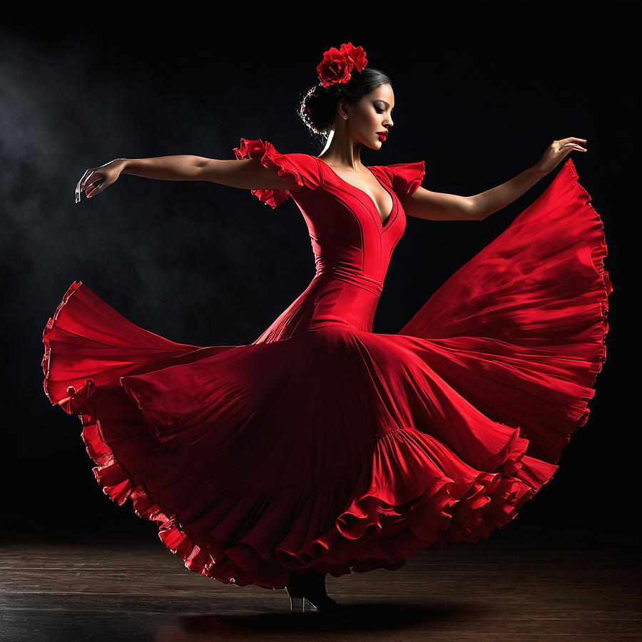 Female Flamenco dancer in full twirl. Digital Art by Luigi Petro - Fine ...