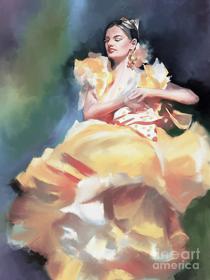 Female Flamenco dancing gg345tr Painting by Gull G