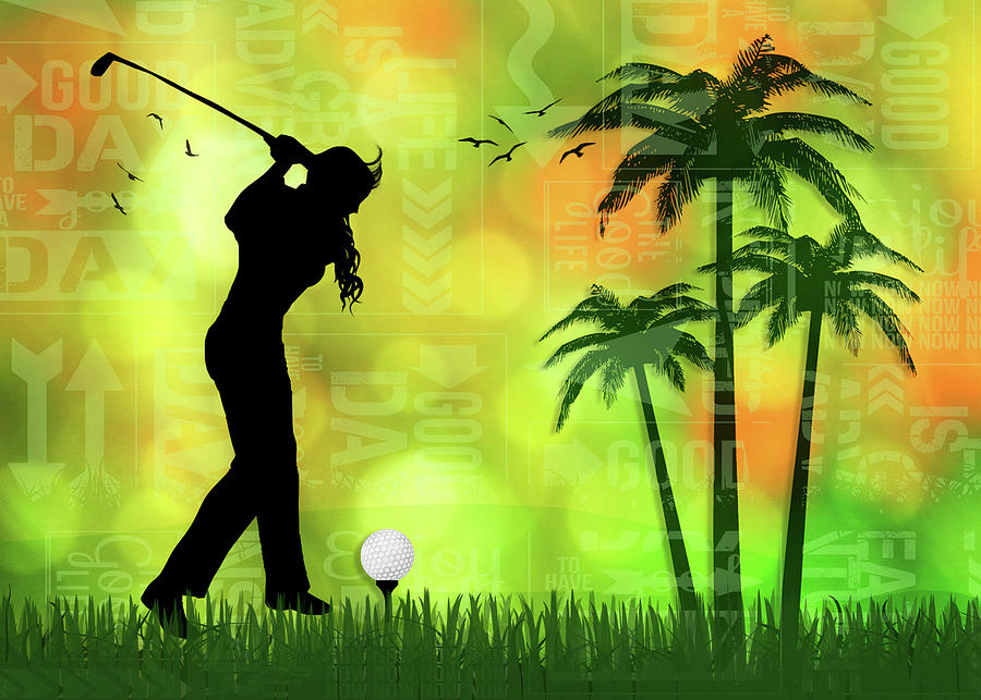 Female Golfer Golf Sports Theme  Digital Art by Doreen Erhardt