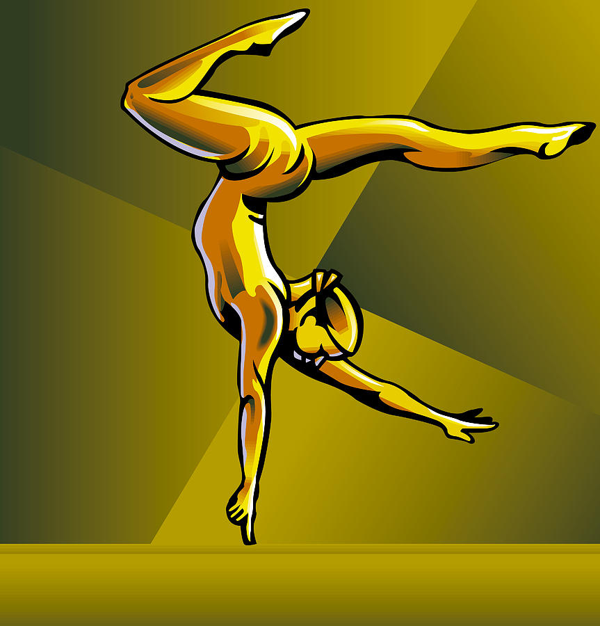 Female gymnast on balance beam, balancing on fingertip Drawing by Stockbyte