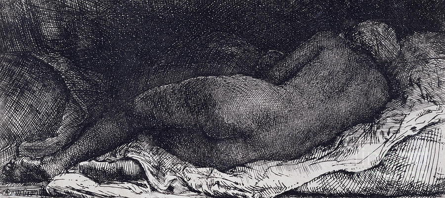 Female Lying Down, 1658 Drawing by Rembrandt