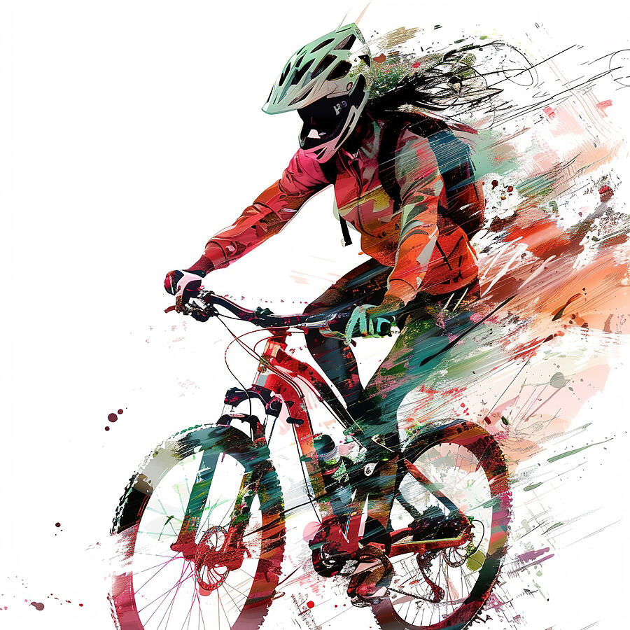 Female Mountain Bike Rider Digital Art by Athena Mckinzie