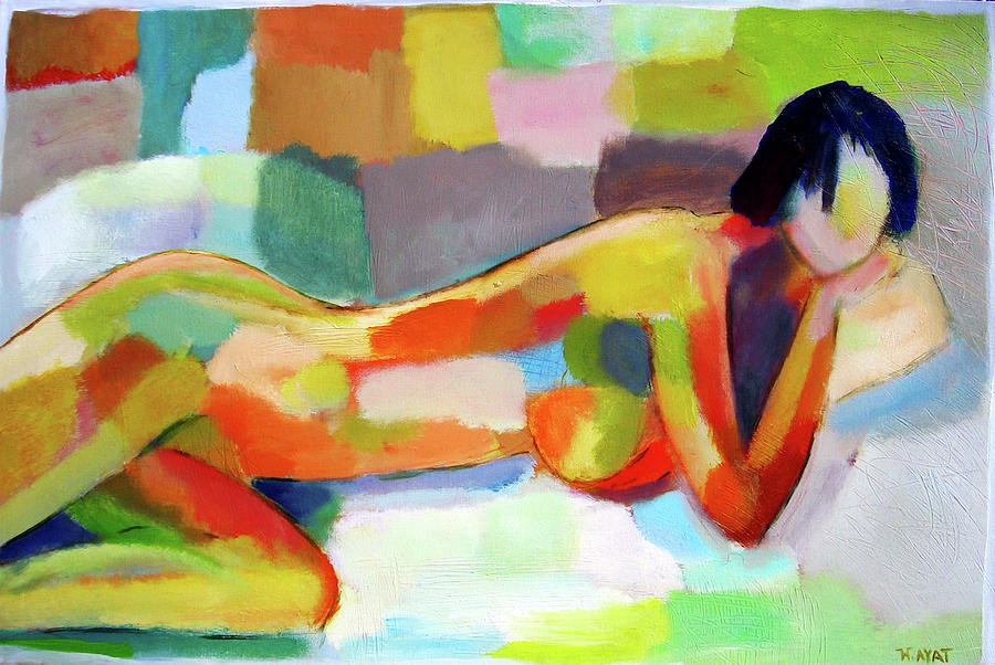 Female nude on bed Painting by Habib Ayat