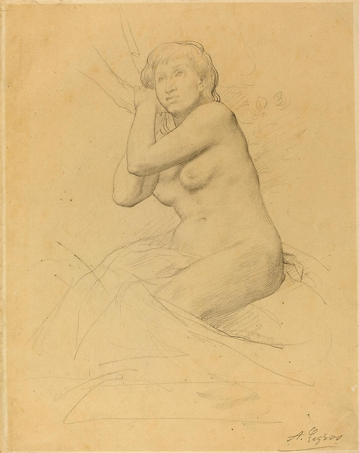 Female Nude Seated Drawing by Alphonse Legros Female Nude Seated Drawing by Alphonse Legros