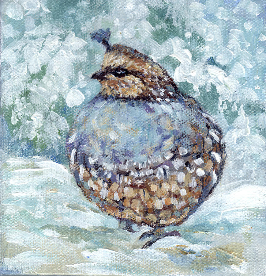 Female quail in Snow Painting by Peggy Wilson