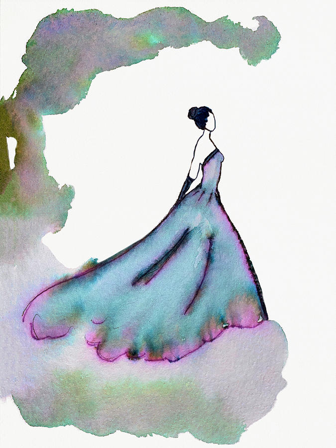 Female Silhouette In Evening Gown Painting by Deborah League