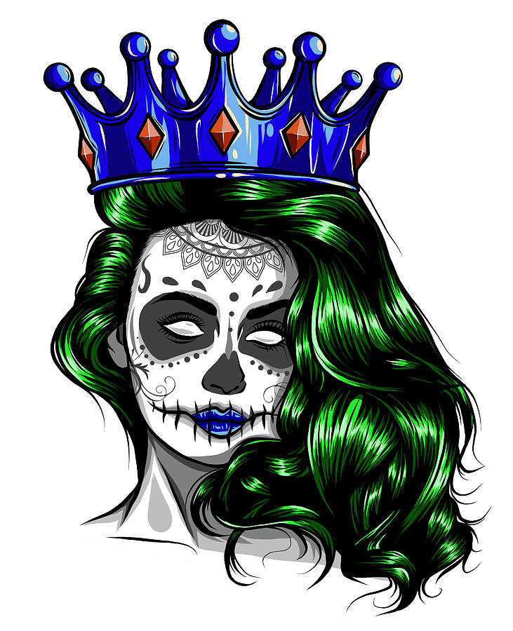 Female skull with a crown and long hair. Queen of death drawn in tattoo  style. Vector illustration. Digital Art by Dean Zangirolami - Pixels