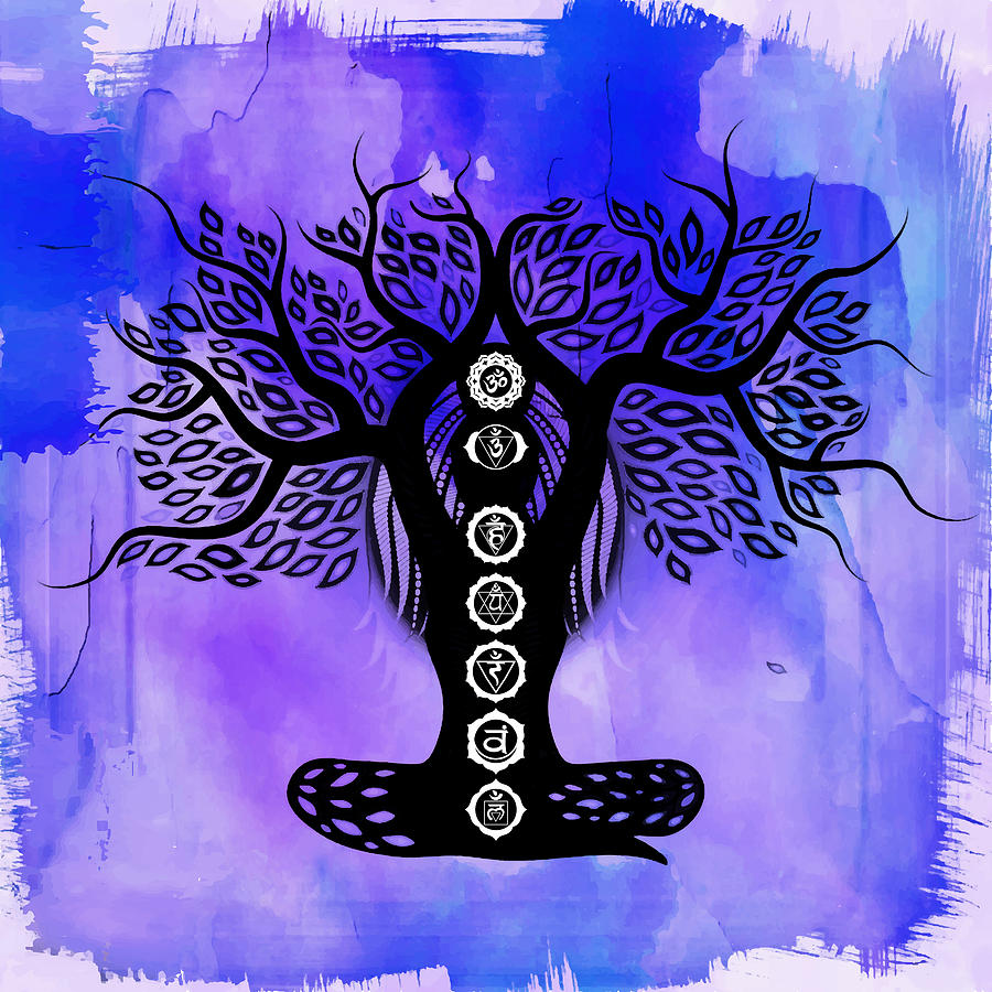 Female tree art with the seven chakra colors and centers. by Serena King