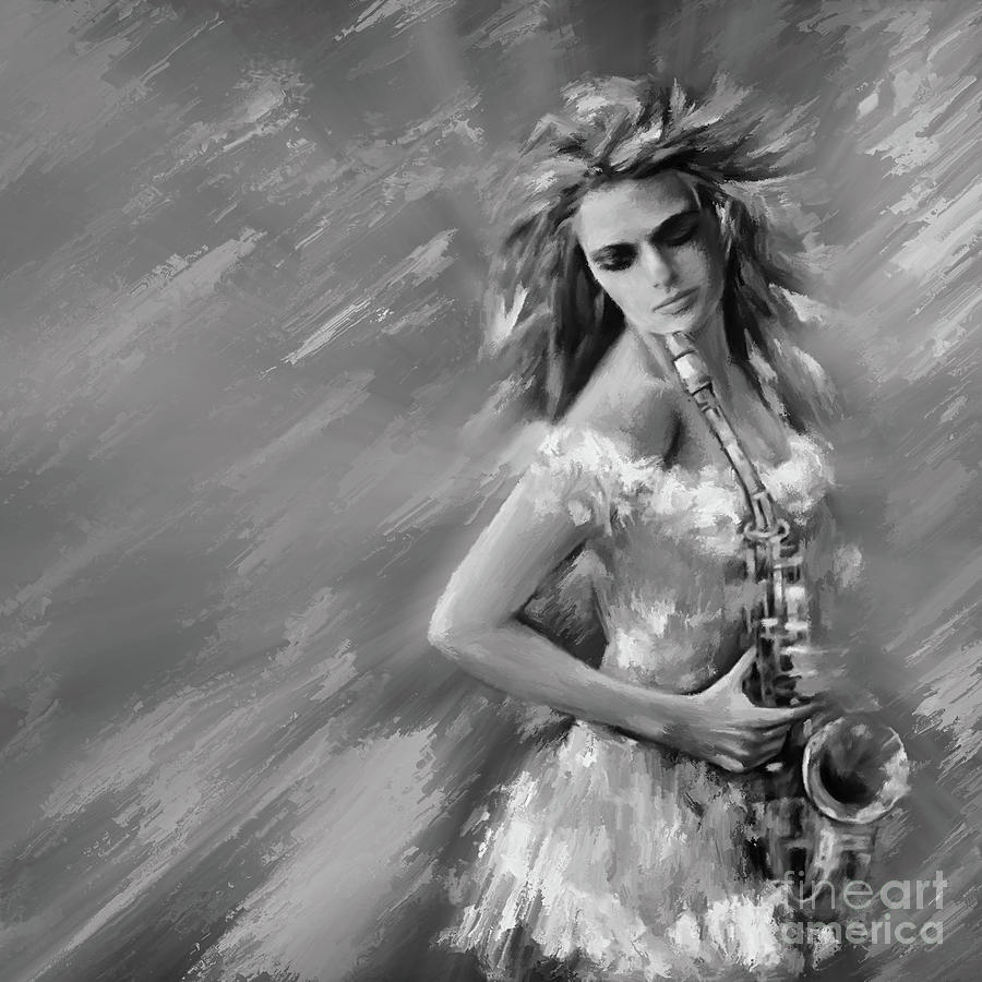 Female Saxophone player Painting by Gull G