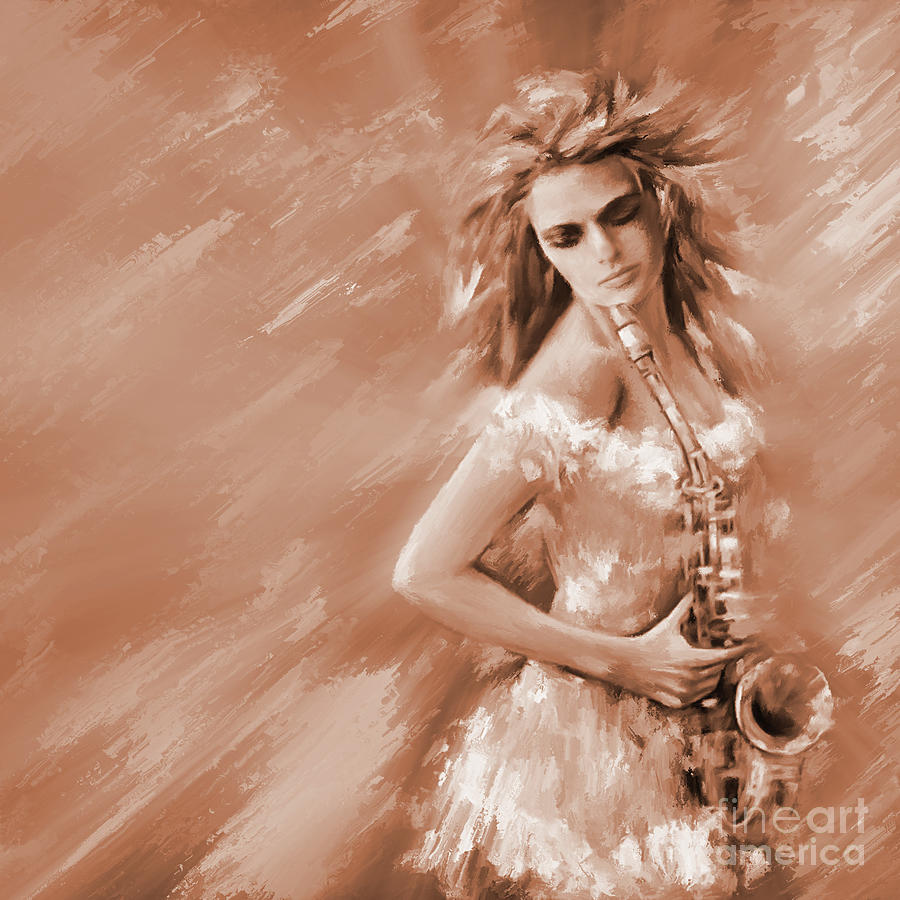 Female Trumpet Player In Sepia  Painting by Gull G