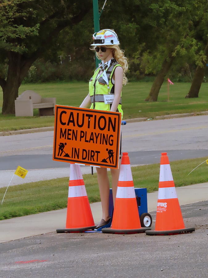 Female With Caution Sign Photograph by Kay Novy