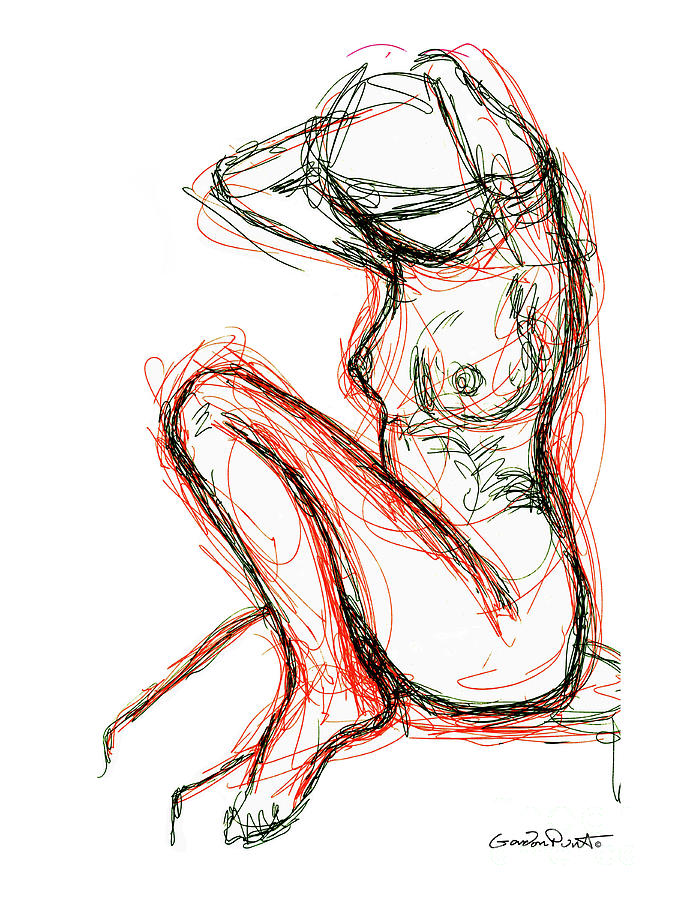 Female Sketch_Sitting_Pose_Pen Ink Drawing by Gordon Punt